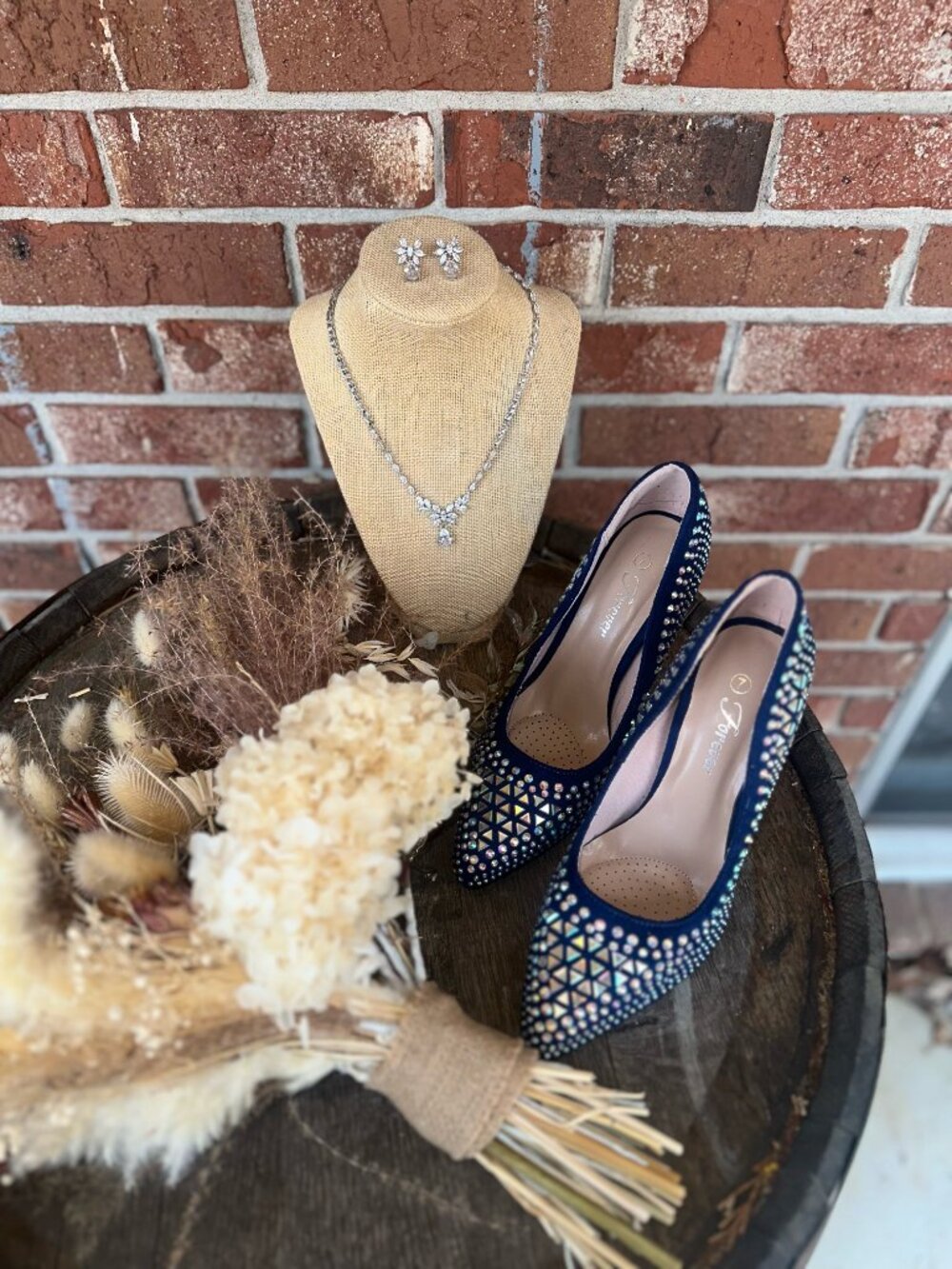 Navy Blue Rhinestone Jeweled Pointed Toe Pumps Heels - Picture 2 of 2